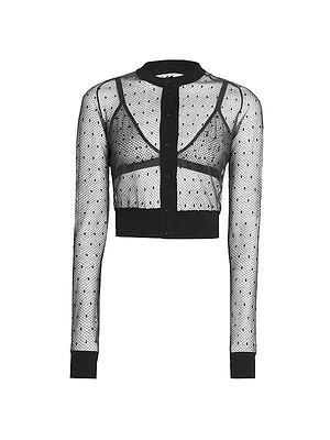 Sheer Mesh Cotton-Blend Cropped Cardigan