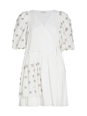 Elsa Embellished Cotton Wrap Minidress