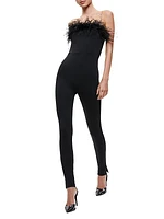 Idell Feather-Trim Jumpsuit