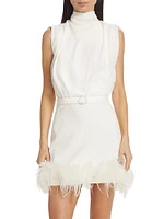 Sullivan Feather-Trimmed Belted Minidress