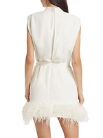 Sullivan Feather-Trimmed Belted Minidress