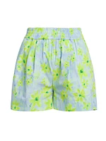 Elasticized Floral Cotton Shorts