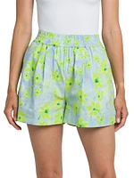 Elasticized Floral Cotton Shorts