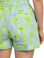 Elasticized Floral Cotton Shorts