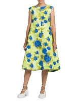 A-Line Floral Cotton Midi-Dress