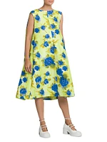 A-Line Floral Cotton Midi-Dress