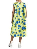 A-Line Floral Cotton Midi-Dress