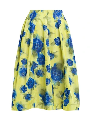 Flared Floral Cotton Midi-Skirt