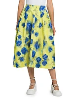 Flared Floral Cotton Midi-Skirt