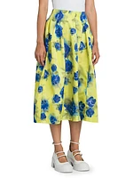 Flared Floral Cotton Midi-Skirt