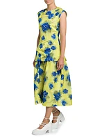 Flared Floral Cotton Midi-Skirt