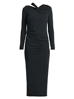 Twisted Long-Sleeve Midi-Dress