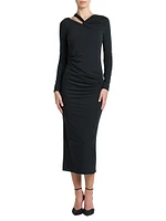 Twisted Long-Sleeve Midi-Dress