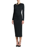 Twisted Long-Sleeve Midi-Dress