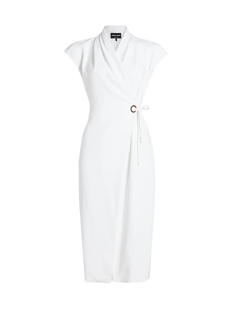 Cap-Sleeve Cady Wrap Midi-Dress