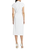 Cap-Sleeve Cady Wrap Midi-Dress