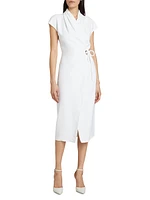 Cap-Sleeve Cady Wrap Midi-Dress