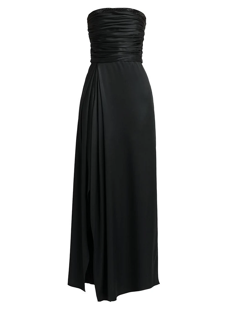 Strapless Gathered Silk Gown