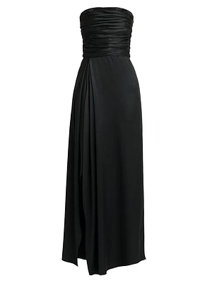 Strapless Gathered Silk Gown