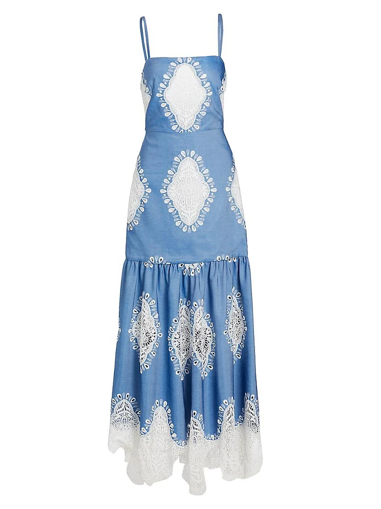 Cordiela Lace-Embroidered Cotton-Blend Maxi Dress