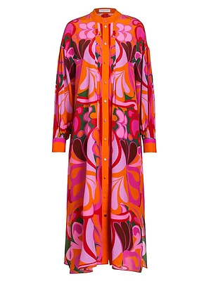 Camila Belted Floral Cotton Crepe Maxi Shirtdress