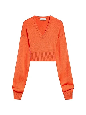 Cropped V-Neck Sweater