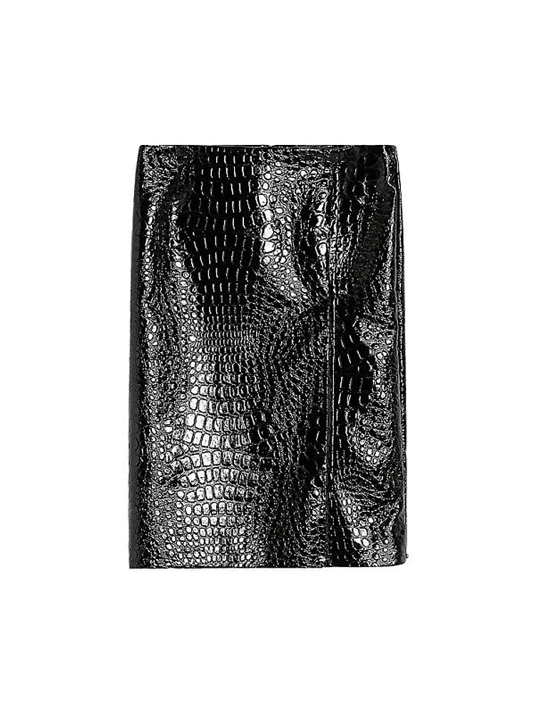 Croc-Embossed Faux Leather Pencil Skirt