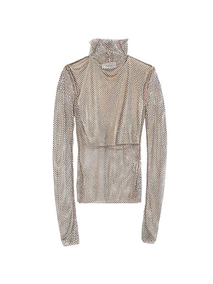 Rhinestone Mesh Turtleneck Top