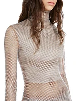 Rhinestone Mesh Turtleneck Top