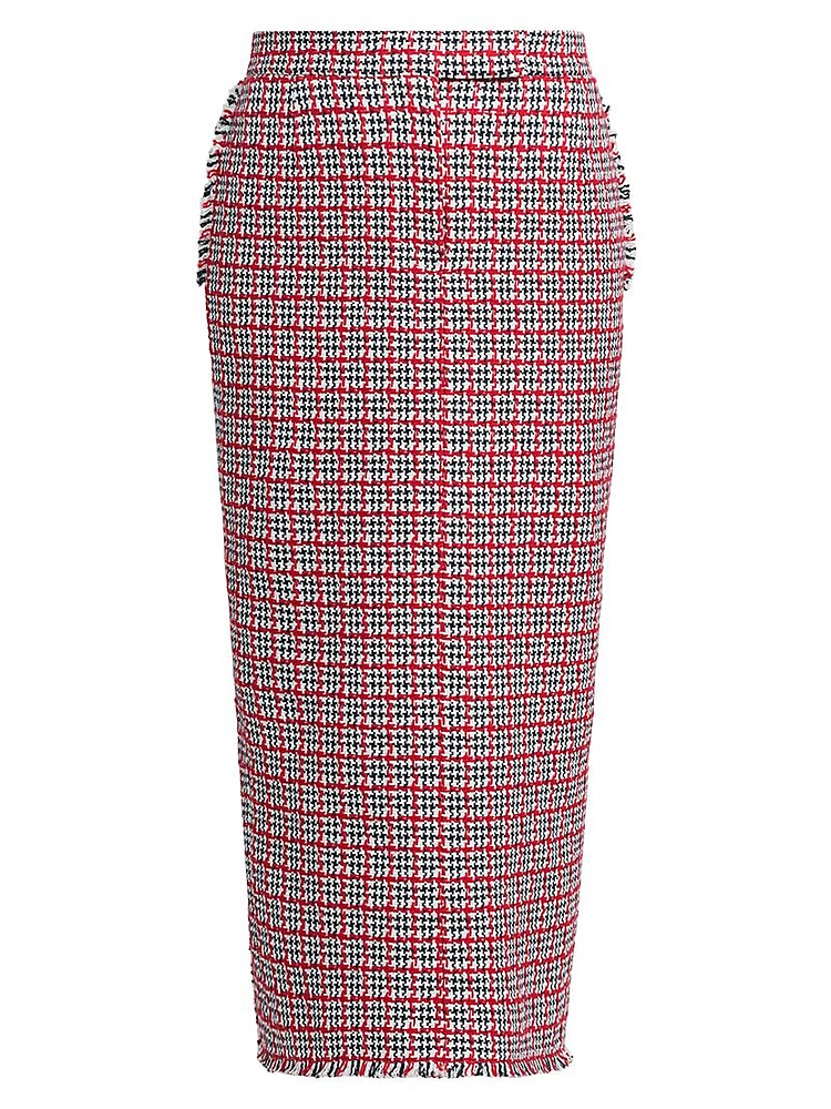 Crochet Check Tweed Midi Pencil Skirt