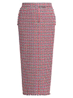 Crochet Check Tweed Midi Pencil Skirt