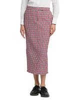 Crochet Check Tweed Midi Pencil Skirt