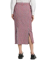 Crochet Check Tweed Midi Pencil Skirt