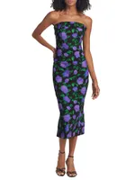 Isa Floral Crepe Strapless Dress