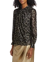 The Bridgette Metallic Dot Silk-Blend Top