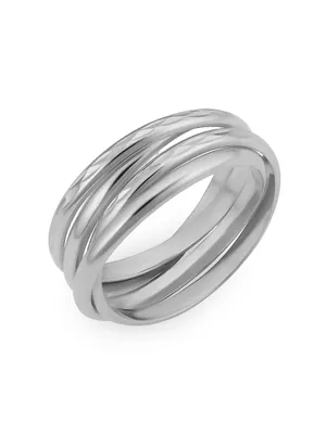14K White Gold Polished Diamond Cut Coil Ring