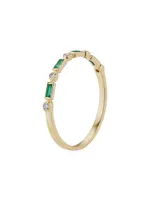 14K Yellow Gold Crown Jewels Emerald Diamond Ring