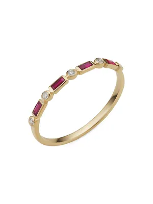 14K Yellow Gold Crown Jewels Ruby Diamond Ring