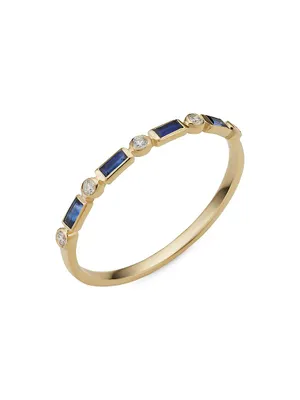 14K Yellow Gold Crown Jewels Sapphire Diamond Ring