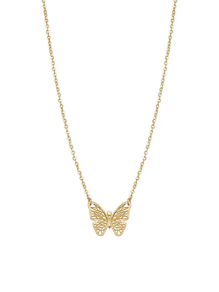 14K Yellow Gold Social Butterfly Pendant Necklace