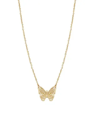 14K Yellow Gold Social Butterfly Pendant Necklace