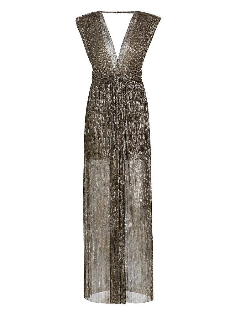 Orian Metallic Plisse Maxi Dress