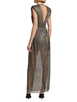 Orian Metallic Plisse Maxi Dress