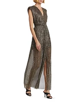 Orian Metallic Plisse Maxi Dress