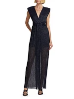 Orian Metallic Plisse Maxi Dress