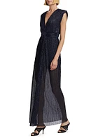 Orian Metallic Plisse Maxi Dress