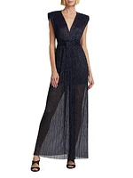 Orian Metallic Plisse Maxi Dress