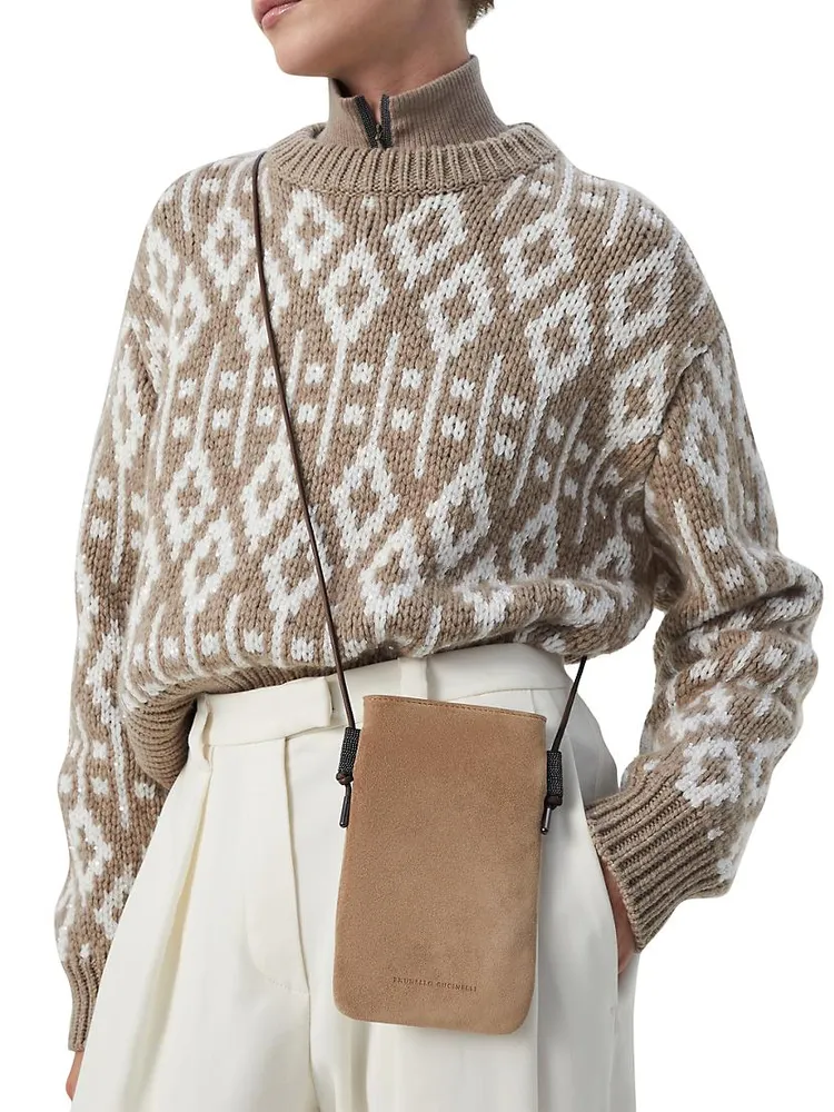 Suede Phone Bag With Monili