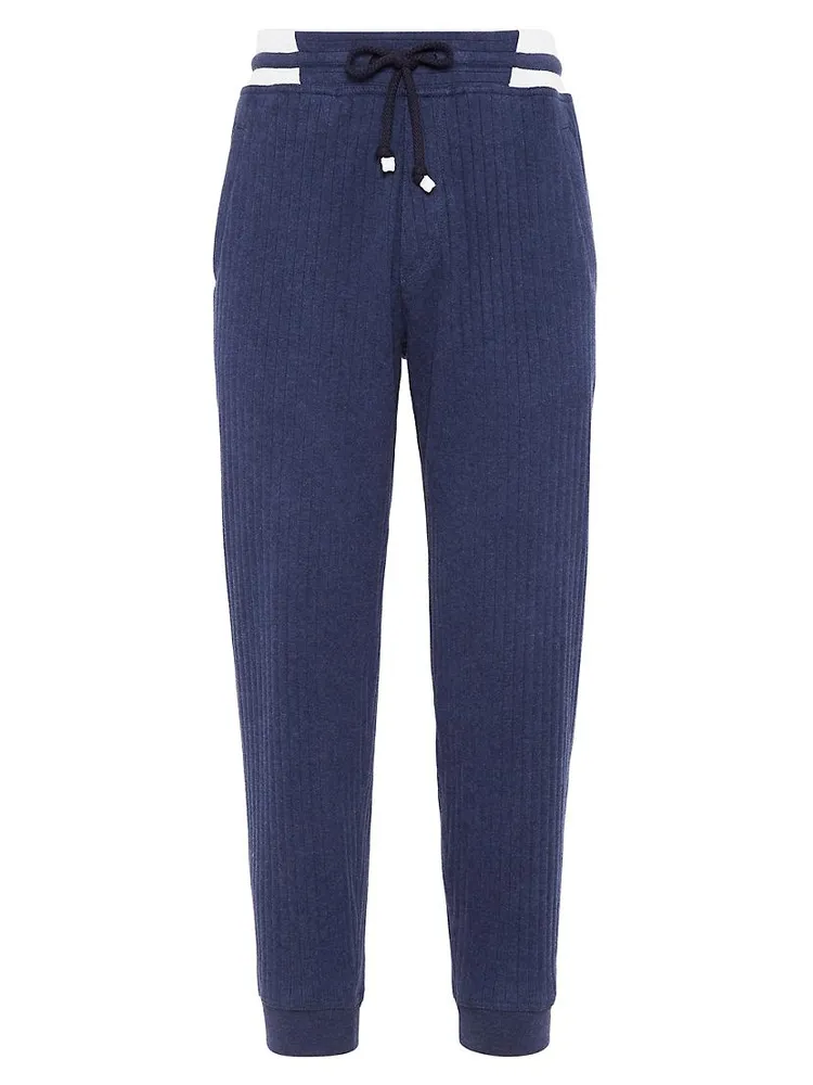 Cotton Ribbed French Terry Trousers With Striped Details