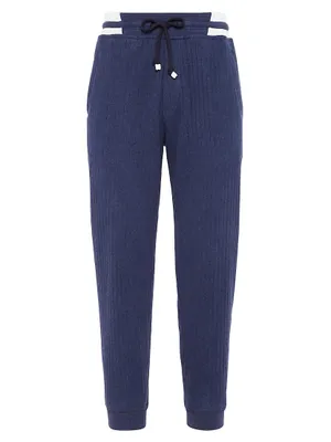 Cotton Ribbed French Terry Trousers With Striped Details